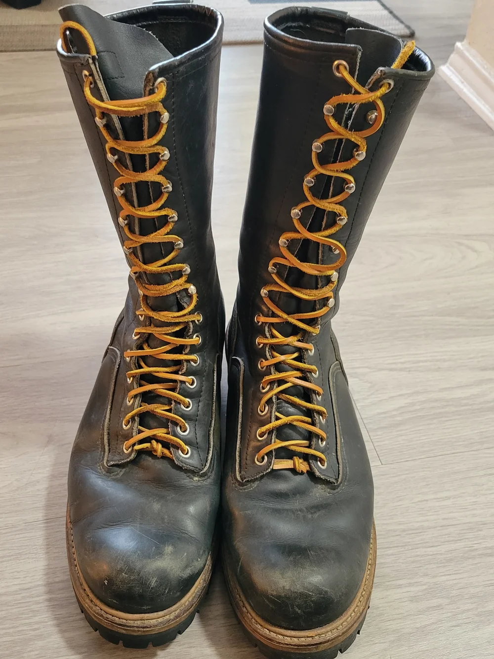VTG RED WING MENS 11.5E TALL LINEMAN LOGGER LACE UP LEATHER BOOTS VIBRAM SOLE